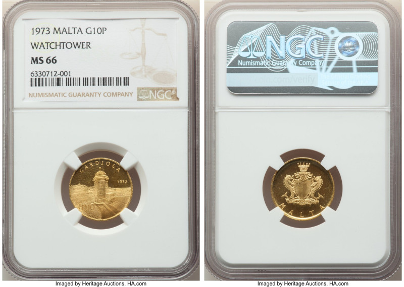 Republic gold "Watchtower" 10 Pounds 1973 MS66 NGC, KM21. 

HID09801242017

© 20...