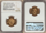 Estados Unidos gold Proof 250 Pesos 1985-Mo PR69 Ultra Cameo NGC, Mexico City mint, KM506.2. 1986 Soccer World Cup / 450th anniversary of mint commemo...