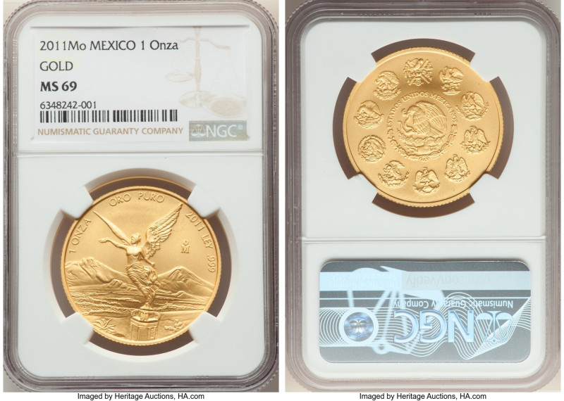 Estados Unidos gold Onza 2011-Mo MS69 NGC, Mexico City mint, KM675. Mintage: 3,0...