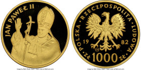 People's Republic gold Proof "Visit of Pope John Paul II" 1000 Zlotych 1982-CHI PR70 Ultra Cameo NGC, Valcambi mint, KM-Y138. Mintage: 1,700. 

HID098...