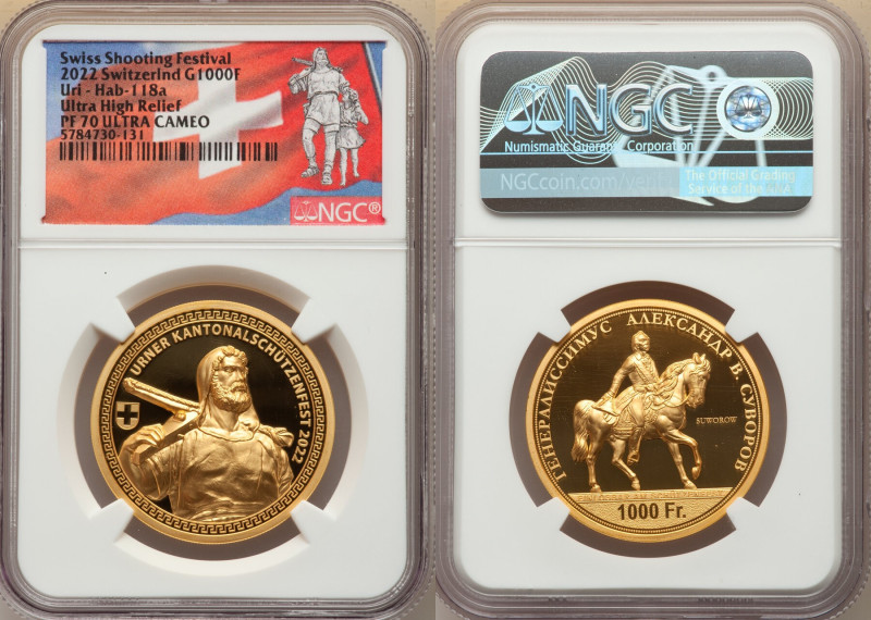 Confederation gold Proof Ultra High Relief "Uri Shooting Festival" 1000 Francs 2...