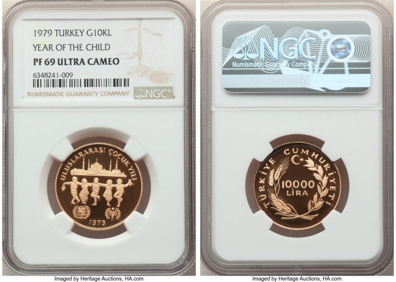 Republic gold Proof "Year of the Child" 10000 Lira 1979 PR69 Ultra Cameo NGC, KM...