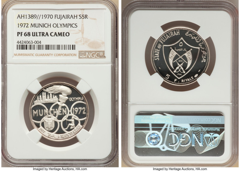 Fujairah. Muhammad bin Hamad al-Sharqi Proof "1972 Munich Olympics" 5 Riyals AH ...