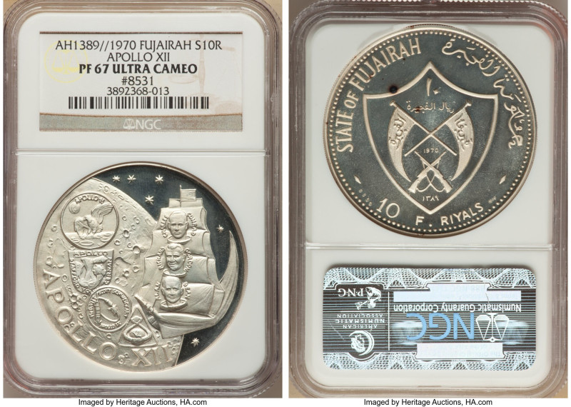 Fujairah. Muhammad bin Hamad al-Sharqi silver Proof "Apollo XII" 10 Riyals AH 13...