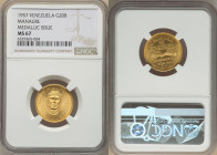 Republic gold "Manaure" Medallic 20 Bolivares 1957 MS67 NGC, KM-XMB98. 16th Century Chiefs series. 

HID09801242017

© 2022 Heritage Auctions | All Ri...