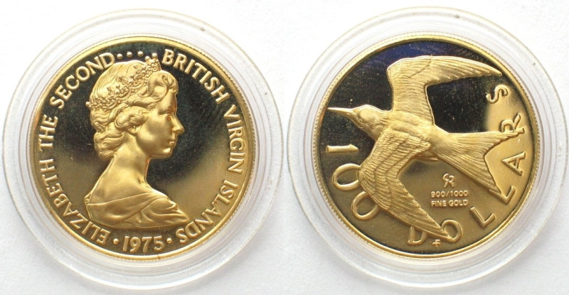 BRITISH VIRGIN ISLANDS. 100 Dollars 1975, SWALLOW, Elizabeth II, gold, Proof
KM...