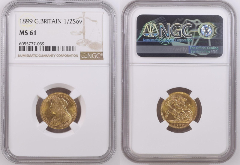 GREAT BRITAIN. 1/2 Sovereign 1899, VICTORIA, gold NGC MS 61
KM # 784, Weight: 3...