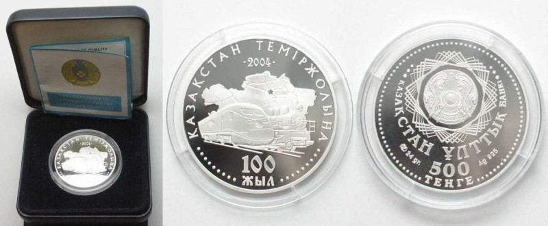 KAZAKHSTAN. 500 Tenge 2004, 100th Anniversary of Railways, silver ,Proof
Weight...