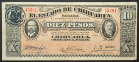 MEXICO. Revolutionary, Chihuahua, 10 Pesos, D. 1914, Series D, VF
P # S533.