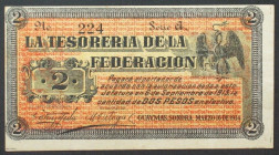 MEXICO. Revolutionary. Sonora, La Tesoreria de la Federacion, 2 Pesos 16.3.1914, Series A, UNC-!
P # S1061.