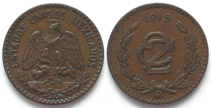 MEXICO. 2 Centavos 1915, Zapata issue, bronze, AU
KM # 420