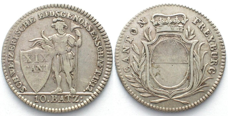 FREIBURG / FRIBOURG. Kanton. 10 Batzen 1812, Silber, selten!
HMZ 2-284b. ss+ (V...