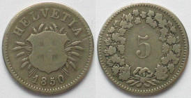 SWITZERLAND. 5 Rappen 1850, W/O MINTMARK, billon
HMZ 2-1211c