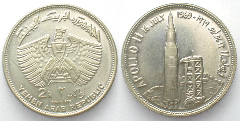 YEMEN. 2 Riyals 1969, Apollo 11, silver, original Proof
KM # 2.1. Weight: 25g. ...