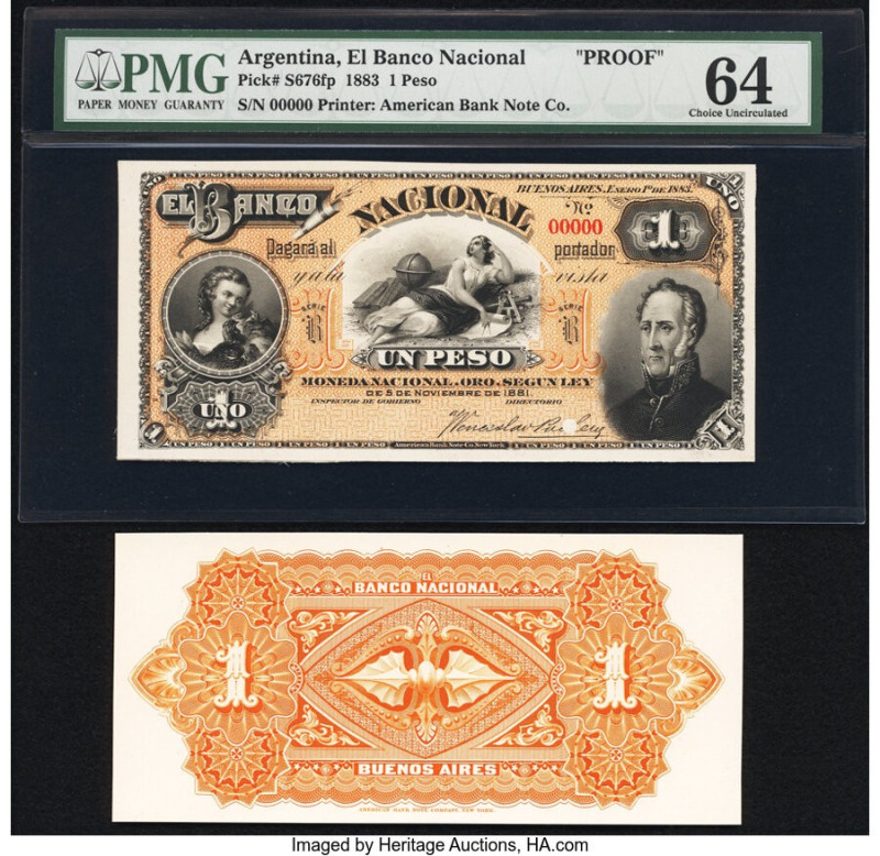 Argentina Banco Nacional 1 Peso 1.1.1883 Pick S676fp; S676bp Front and Back Proo...