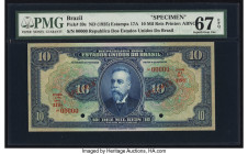 Brazil Thesouro Nacional 10 Mil Reis ND (1925) Pick 39s Specimen PMG Superb Gem Unc 67 EPQ. Two POCs are present on this example. 

HID09801242017

© ...