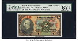 Brazil Banco do Brasil 5 Mil Reis 8.1.1923 Pick 113s Specimen PMG Superb Gem Unc 67 EPQ. Two POCs are present on this example. 

HID09801242017

© 202...