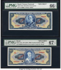 Brazil Tesouro Nacional 20; 1000 Cruzerios ND (1943) Pick 136s; 141s Two Specimen PMG Gem Uncirculated 66 EPQ; Superb Gem Unc 67 EPQ. Two POCs are pre...