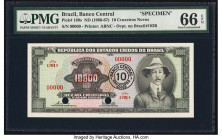 Brazil Banco Central Do Brasil 10 Cruzeiros Novos ND (1966-67) Pick 189s Specimen PMG Gem Uncirculated 66 EPQ. Two POCs are present on this example. 
...