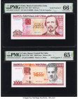 Low Serial Numbers 9 & 3 Banco Central de Cuba 100; 1000 Pesos 2017; 2021 Pick 129i; 132b Two Examples PMG Gem Uncirculated 66 EPQ; Gem Uncirculated 6...