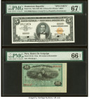 Dominican Republic Banco Central de la Republica Dominicana 5 Pesos Oro ND (1947) Pick 61s Specimen PMG Superb Gem Unc 67 EPQ; Peru Banco de Arequipa ...