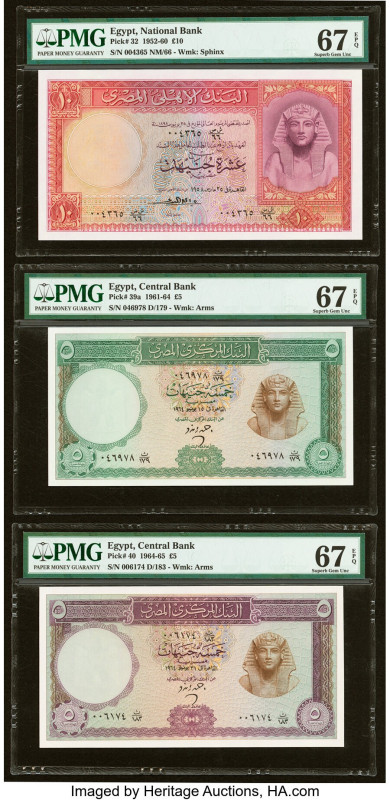 Egypt National Bank of Egypt 10; 5 (2) Pounds 1952-60 Pick 32; 39a; 40 Three Exa...