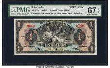 El Salvador Banco Central de Reserva de El Salvador 1 Colon 4.9.1941 Pick 75s Specimen PMG Superb Gem Unc 67 EPQ. Three POCs are present on this examp...