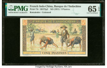 French Indochina Banque de l'Indo-Chine 5 Piastres ND (1951) Pick 75r Remainder PMG Gem Uncirculated 65 EPQ. 

HID09801242017

© 2022 Heritage Auction...