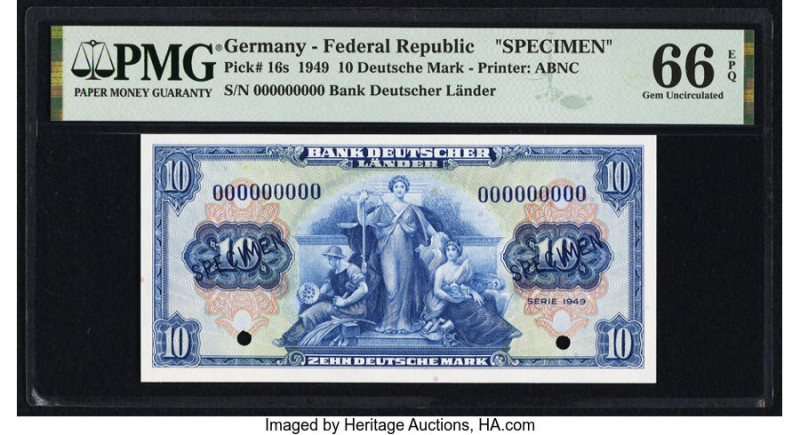 Germany Federal Republic Bank Deutscher Lander 10 Deutsche Mark 1949 Pick 16s Sp...