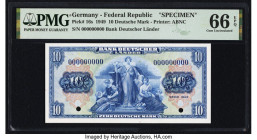 Germany Federal Republic Bank Deutscher Lander 10 Deutsche Mark 1949 Pick 16s Specimen PMG Gem Uncirculated 66 EPQ. Two POCs are present on this examp...