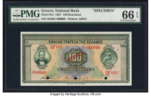 Greece National Bank of Greece 100 Drachmai 1927 Pick 91s Specimen PMG Gem Uncirculated 66 EPQ. Three POCs are noted on this example. 

HID09801242017...