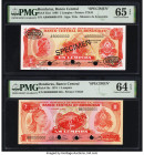 Honduras Banco Central de Honduras 1 Lempira 25.10.1968; 11.3.1974 Pick 55as; 58s Two Specimen PMG Gem Uncirculated 65 EPQ; Choice Uncirculated 64 EPQ...