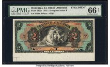 Honduras Banco Atlantida 2 Lempiras 1.7.1932 Pick S122s Specimen PMG Gem Uncirculated 66 EPQ. Three POCs are present. 

HID09801242017

© 2022 Heritag...
