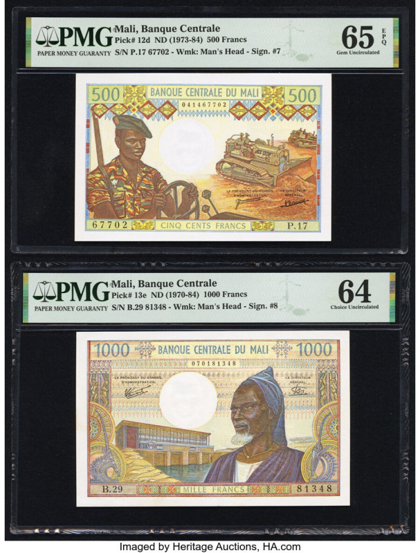 Mali Banque Centrale du Mali 500; 1000 Francs ND (1970-84) Pick 12d; 13e Two Exa...