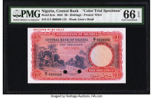 Nigeria Central Bank of Nigeria 10 Shillings 15.9.1958 Pick 3cts Color Trial Specimen PMG Gem Uncirculated 66 EPQ. Two POCs. 

HID09801242017

© 2022 ...