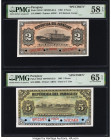 Paraguay Republica del Paraguay 2; 5 Pesos 14.7.1903 Pick 107s2; 108s2 Two Specimen PMG Choice About Unc 58 EPQ; Gem Uncirculated 65 EPQ. Four POCs ar...