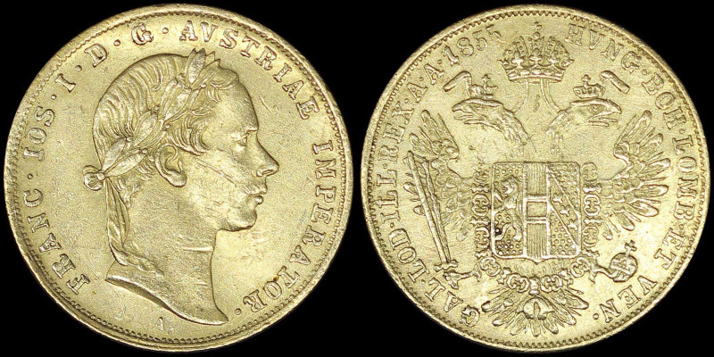 AUSTRIA: 1 Ducat (1855 A) in gold (0,986). Laureate head of Franz Joseph I facin...