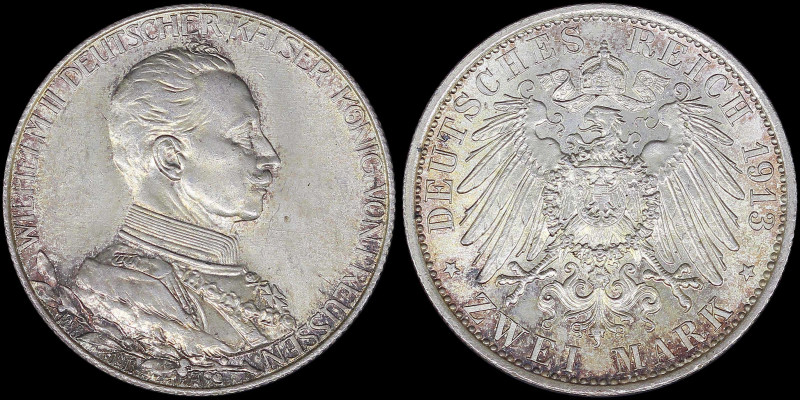 GERMAN STATES / PRUSSIA: 2 Mark (1913 A) in silver (0,900) comemmorating the 25t...