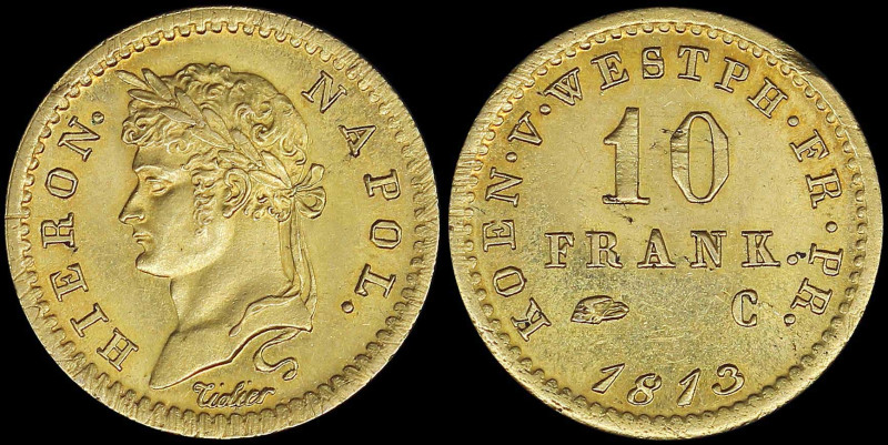 GERMAN STATES / WESTPHALIA: 10 Franken (1813 C) in gold (0,900) from French Stan...