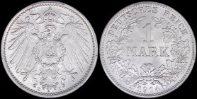GERMANY / EMPIRE: 1 Mark (1914 E) in silver (0,900). Denomination within wreath on obverse. Crowned imperial eagle with shield on breast on reverse. I...