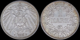 GERMANY / EMPIRE: 1 Mark (1915 A) in silver (0,900). Denomination within wreath on obverse. Crowned imperial eagle with shield on breast on reverse. I...