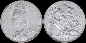 GREAT BRITAIN: 1 Crown (1889) in silver (0,925). Bust of Queen Victoria wearing small crown and veil facing left on obverse. St George slaying dragon ...