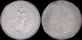 GREAT BIRTAIN: 1 Dollar (1900 B) in silver (0,900). Britannia standing on obverse. Oriental designs on cross on reverse. Inside slab by NGC "AU DETAIL...