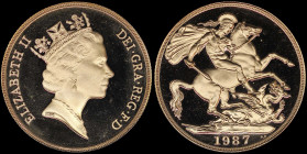 GREAT BRITAIN: 2 Pounds (1987) in gold (0,917). Crowned head of Queen Elizabeth II facing right on obverse. St George slaying the dragon on reverse. I...