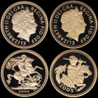 GREAT BRITAIN: Set of 2 coins in gold (0,917) composed of 1/2 Sovereign (2004) (St George slaying dragon on reverse) & 1/2 Sovereign (2005) (Knight fi...