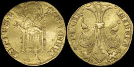 ITALIAN STATES / FLORENCE: 1 Fiorino Stretto (ND 1348-1367) in gold. The Florentine lily, heraldic symbol of Florence on obverse. St John the Baptist ...