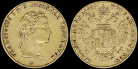 ITALIAN STATES / LOMBARDY-VENETIA: 1/2 Sovrano (1835 M) in gold (0,900). Laureate head of Franz I facing right and inscription "FRANCISCVS I.D.G. AUST...