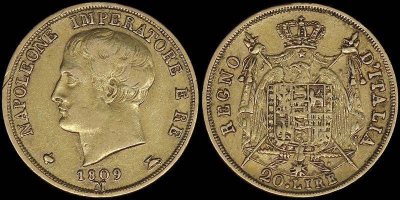 ITALIAN STATES / KINGDOM OF NAPOLEON: 20 Lire (1809 M) in gold (0,900). Head of ...