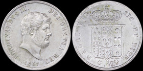 ITALIAN STATES / NAPLES: 120 Grana (1857) in silver (0,833). Mature bearded head of Ferdinand II facing right on obverse. Crowned shield of six-fold a...