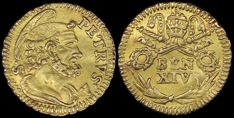 ITALIAN STATES / PAPAL STATES: 1/2 Scudo Romano (ND 1751) in gold (0,555). Crown...